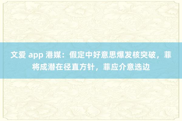 文爱 app 港媒：假定中好意思爆发核突破，菲将成潜在径直方针，菲应介意选边