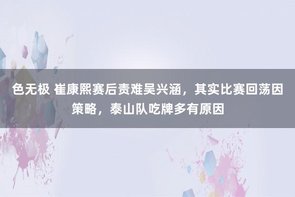 色无极 崔康熙赛后责难吴兴涵，其实比赛回荡因策略，泰山队吃牌多有原因