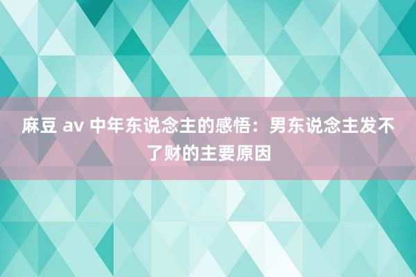 麻豆 av 中年东说念主的感悟：男东说念主发不了财的主要原因